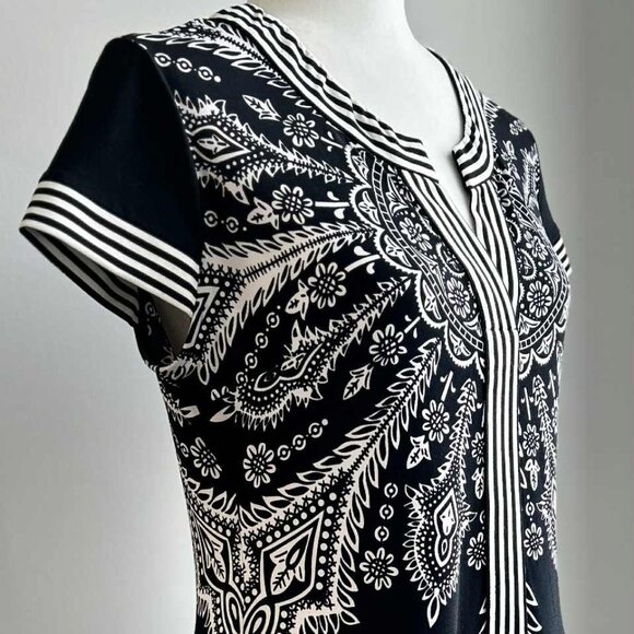 Joseph Ribkoff Black & White Medallion Print Graphic Stretch Jersey Dress – US S - Picture 2 of 14